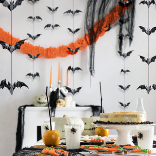 Black geometric glitter bat garland with multiple hanging bat ornaments