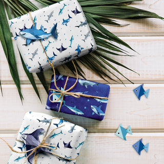 Geometric Shark Gift Wrap Paper (Pack of 12 Sheets)