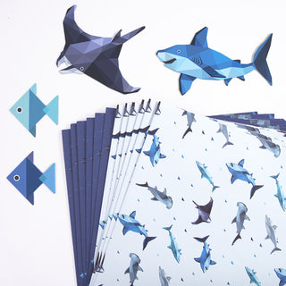 Geometric Shark Gift Wrap Paper (Pack of 12 Sheets)
