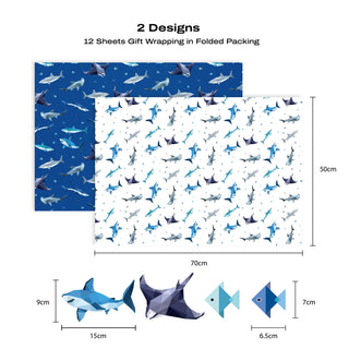 Geometric Shark Gift Wrap Paper (Pack of 12 Sheets)