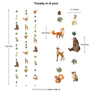 Woodland animal garland set with 6.63 ft string and mixed animal and leaf charms