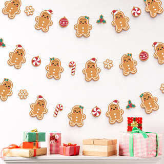 Gingerbread Christmas banner with gingerbread men, candy canes, and stars cutouts