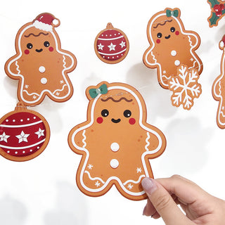 Gingerbread banner close-up with gingerbread man and snowflake ornaments cutouts
