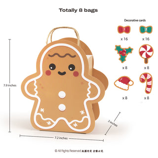 Gingerbread Man Gift Bag for Christmas Party Decorations (8 Pcs)