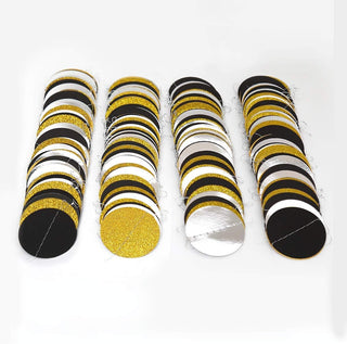 Graduation circle dots garland rolls with black, gold glitter, and white disks