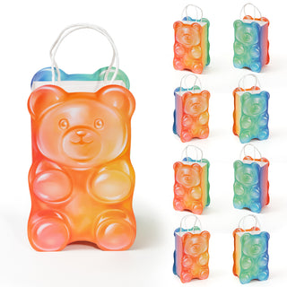Gummy bear gift bags (8 pcs) with bear-shaped fronts in orange, green and blue