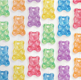 Colorful gummy bear hanging decorations, translucent bear charms in multiple colors on strings