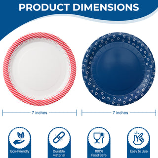 Independence Day Paper Plates Set 24pcs 7-Inch in Red Blue & White