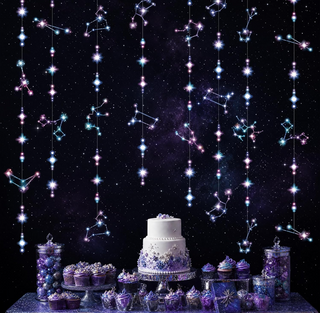 Constellation hanging party decoration strings with star-shaped beads in purple, blue