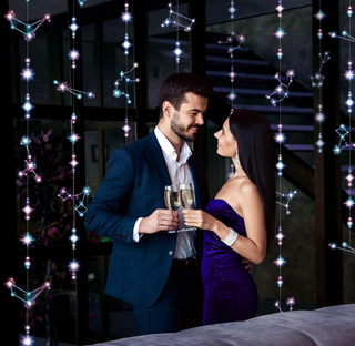 Constellation hanging decoration strings with glowing beads in blue and purple