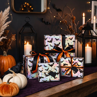 holographic bat wrapping paper witchcore gift wrap vampire-themed gift wrap bat wrapping paper gothic birthday wrapping paper spooky gift wrap Halloween gift wrap