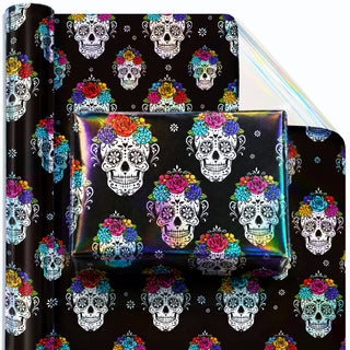 Mexican-themed party gothic birthday party gift wrap halloween wrapping paper skull gift wrap iridescent halloween gift wrap day of death gift wrap
