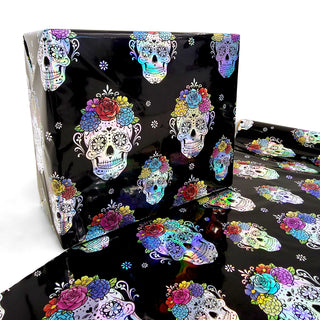 halloween gift wrap iridescent spooky wrapping paper sugar skull part gift wrap mexican tehem party wrapping paper dayof death party supplies halloween party supplies skull gift wrap holographic wrapping paper gothic wrapping paper