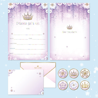 Invitation Cards with Crown and Flowers in Purple Set (12pcs) 1
