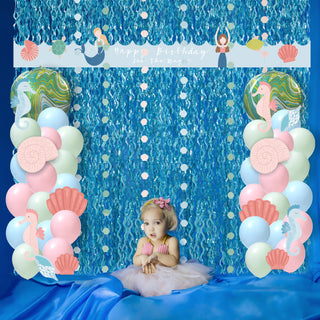 Mermaid Balloons, Garlands and Wavy Holographic Curtains Kit (77 Pcs)