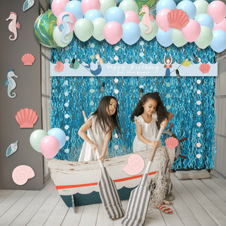 Mermaid Balloons, Garlands and Wavy Holographic Curtains Kit (77 Pcs)