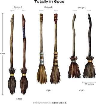 Broomstick garland set with 6 pieces: assorted broom styles, tall and small brush designs
