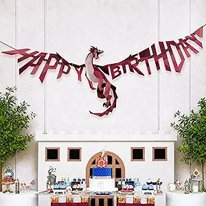 Medieval dragon Happy Birthday hanging banner with pennant letters and dragon cutout