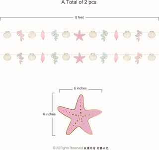 Undersea banner garland layout diagram with starfish and shell pieces, 2 pack