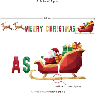 Christmas banner kit with “Merry Christmas” text and reindeer–Santa design (6.7 ft)