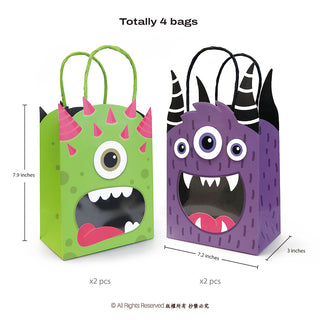 Monster Halloween Gift Bags for Trick or Treat Candy (4 Pcs)