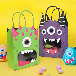 Monster Halloween Gift Bags for Trick or Treat Candy  (8 Pcs)