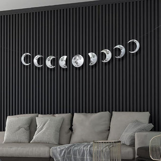 Silver moon phase hanging banner with nine moons across the wall