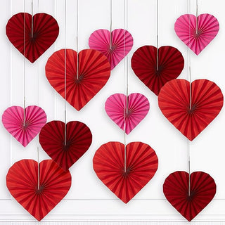 Paper fan heart garland with red and pink hanging heart decorations