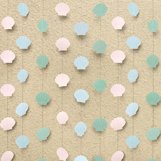 Pastel seashell paper garland with six hanging shell cutouts on strings