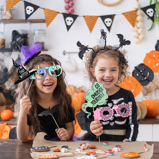 Halloween photo booth prop cutouts on sticks: Go smudge yourself and Witch please