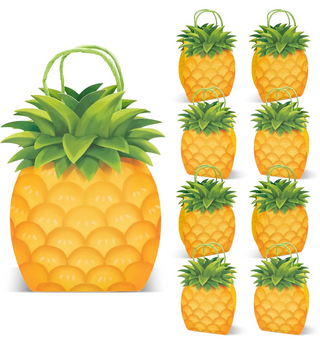 Pineapple-themed gift bag set with green handles, orange scalloped front, 8 pcs, candy bag, party favor bags, treat bags,