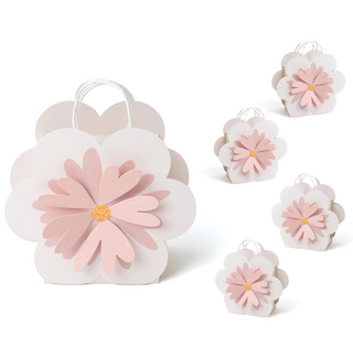 Pink flower gift bag set of 4 with white scalloped sides and pastel flower handles
