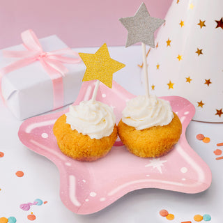 Pink Star Shaped Disposable Paper Plates (48 Pcs)