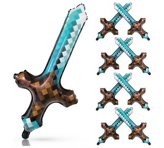 Long sword foil balloon set with teal and brown argyle pattern star accents