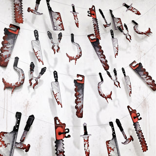 Pixel Weapon Banner, Halloween Party Decoration, Chainsaw, Knives, Plier, Hook and Bloody Decoration