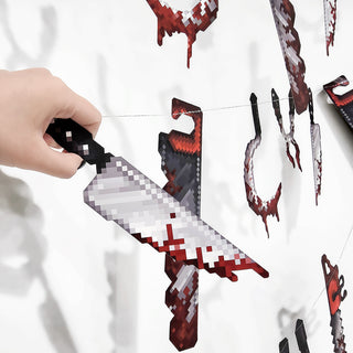 Pixel Weapon Banner, Halloween Party Decoration, Chainsaw, Knives, Plier, Hook and Bloody Decoration