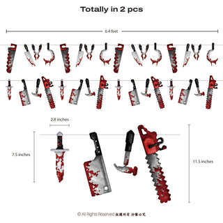 Pixel Weapon Banner, Halloween Party Decoration, Chainsaw, Knives, Plier, Hook and Bloody Decoration