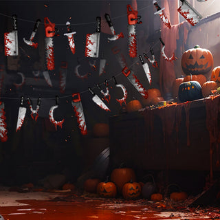 Pixel Weapon Banner, Halloween Party Decoration, Chainsaw, Knives, Plier, Hook and Bloody Decoration