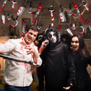 Pixel Weapon Banner, Halloween Party Decoration, Chainsaw, Knives, Plier, Hook and Bloody Decoration