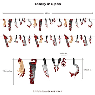 Pixel Weapon Banner, Halloween Party Decoration, Chainsaw, Knives, Plier, Hook and Limbs, Bloody Pixel Decoration