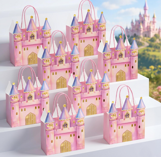 Pink Castle Shape Princess Party Bags with Handles princess birthday parties fairy-tale celebrations royal-themed events halloween goodie bags christmas gift bags