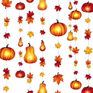 Autumn pumpkin and leaf garland strings with hanging gourds and maple leaves