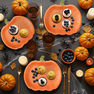 Pumpkin Shaped Party Plates (48pcs)