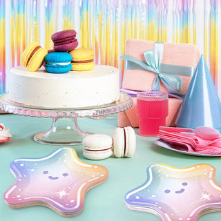 Rainbow Holographic Star Shaped Disposable Paper Plate (24Pcs)