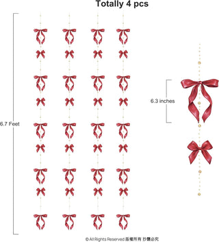 Red bow hanging garland set with gold bead strands; includes 4 pieces