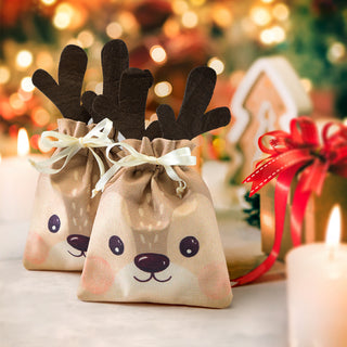 Reindeer Burlap Party Gift Bags (3pcs)