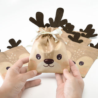 Reindeer Burlap Party Gift Bags (3pcs)