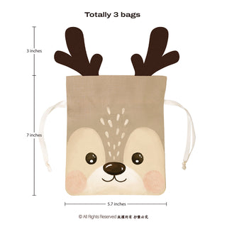 Reindeer Burlap Party Gift Bags (3pcs)