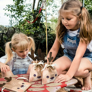 Reindeer Burlap Party Gift Bags (6pcs)