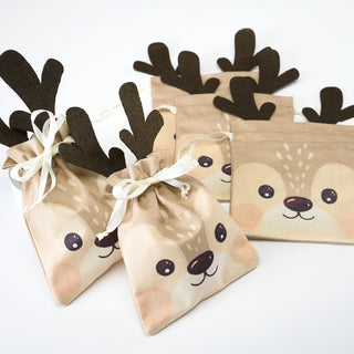 Reindeer Burlap Party Gift Bags (6pcs)